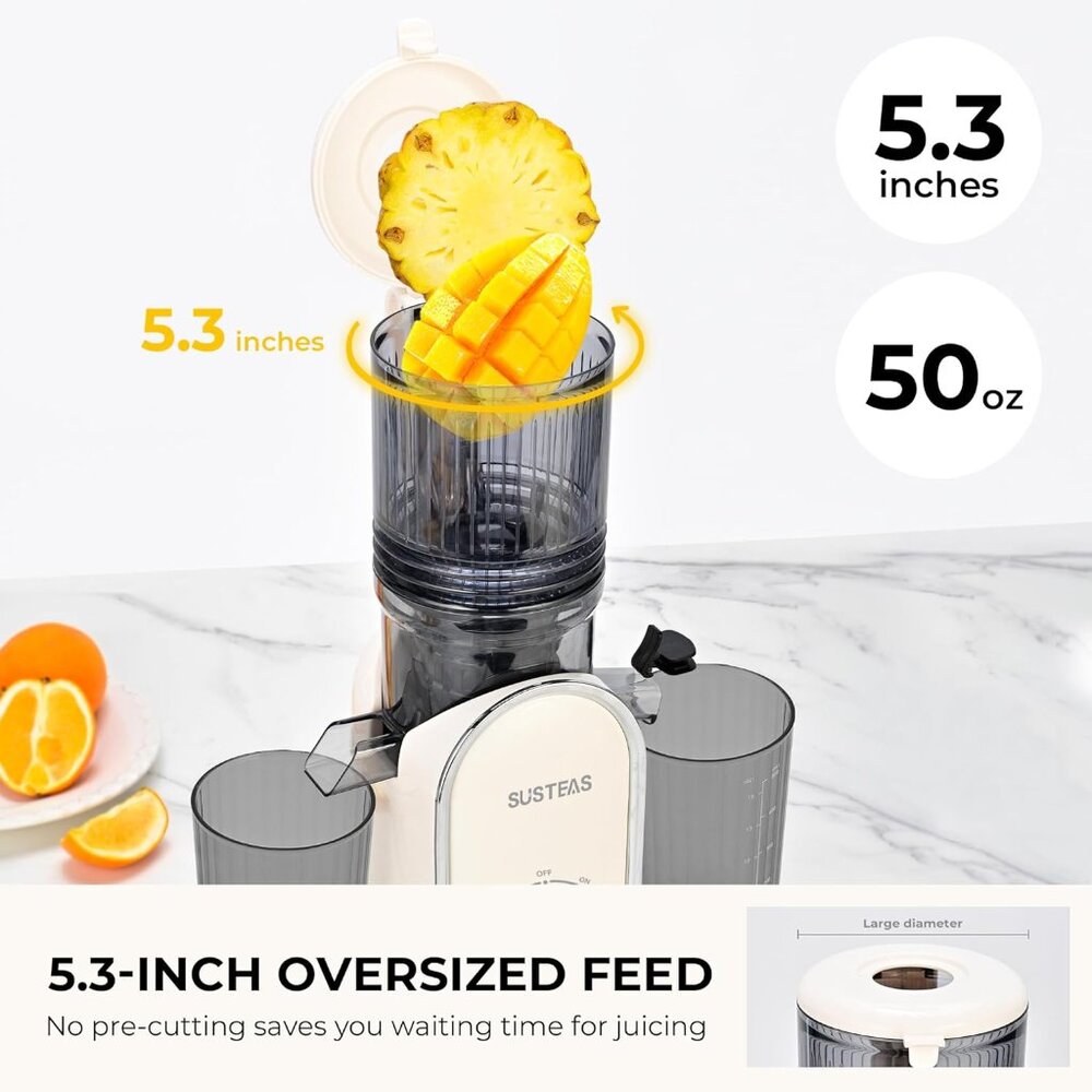 SUSTEAS Cold Press Juicer 300W 5.3 inch Large Feed Chute 1.5L Capacity BEIGE - Picture 5 of 7